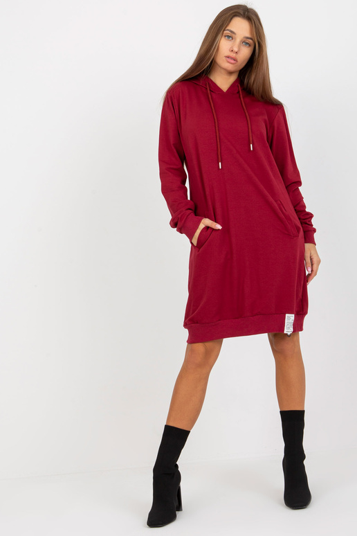 Vínové bavlněné basic mikinové šaty