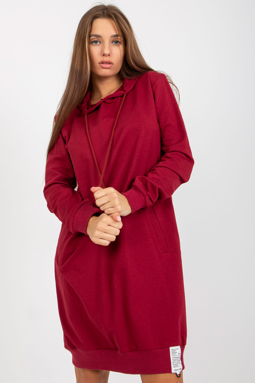 Vínové bavlněné basic mikinové šaty