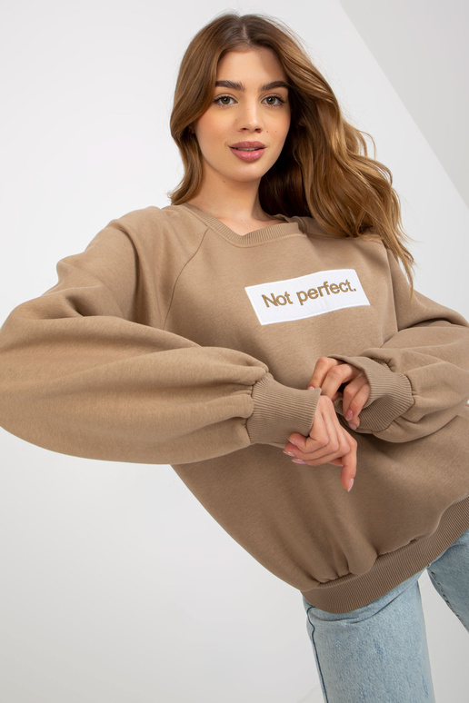 Tmavě béžová mikina bez kapuce s...