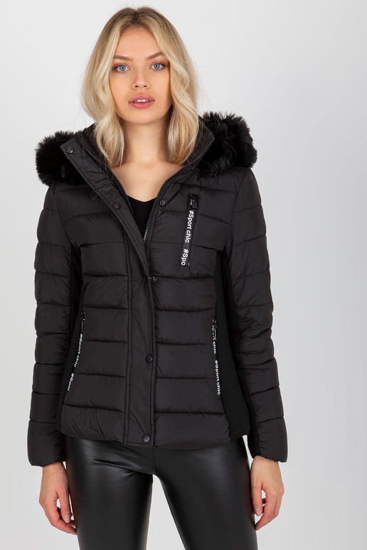 Černá prošívaná přechodová bunda s... Černá prošívaná přechodová bunda s...