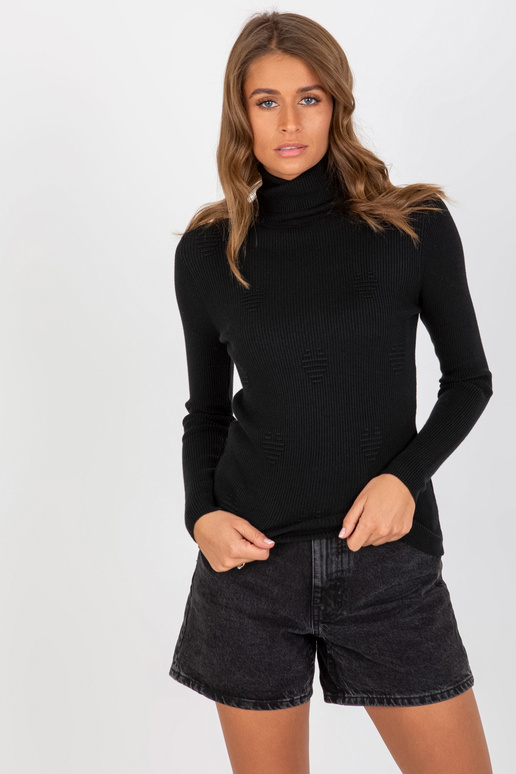 Černý vypasovaný proužkovaný svetr s...