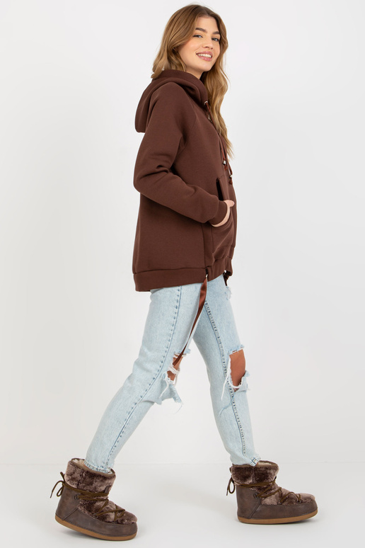 Tmavě hnědá klokaní mikina s pruhy...