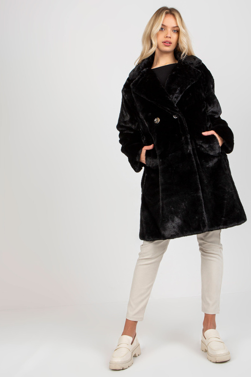 Černý dámský knoflíkový kožich OCH BELLA
