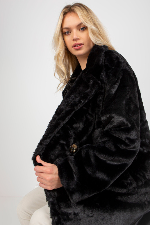 Černý dámský knoflíkový kožich OCH BELLA