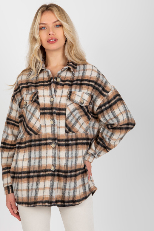 Béžová teplá kostkovaná košile s kapsami
