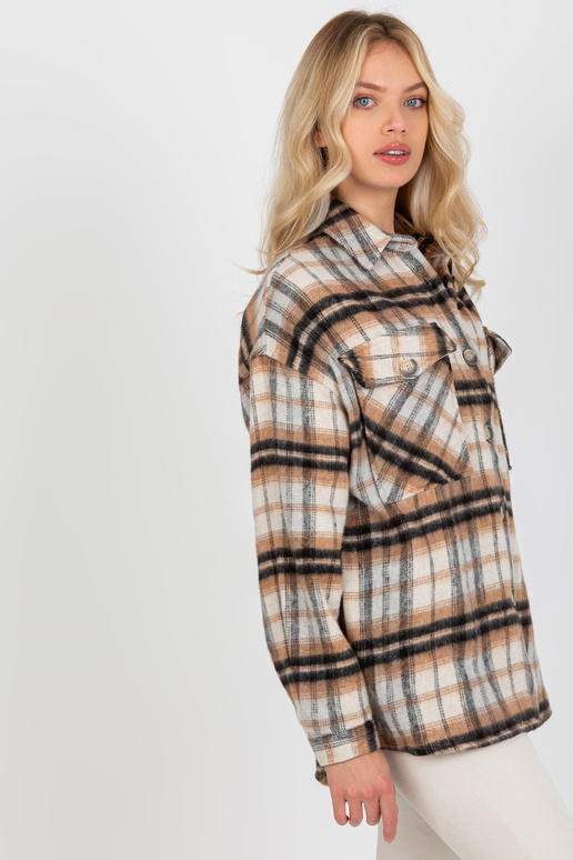 Béžová teplá kostkovaná košile s kapsami