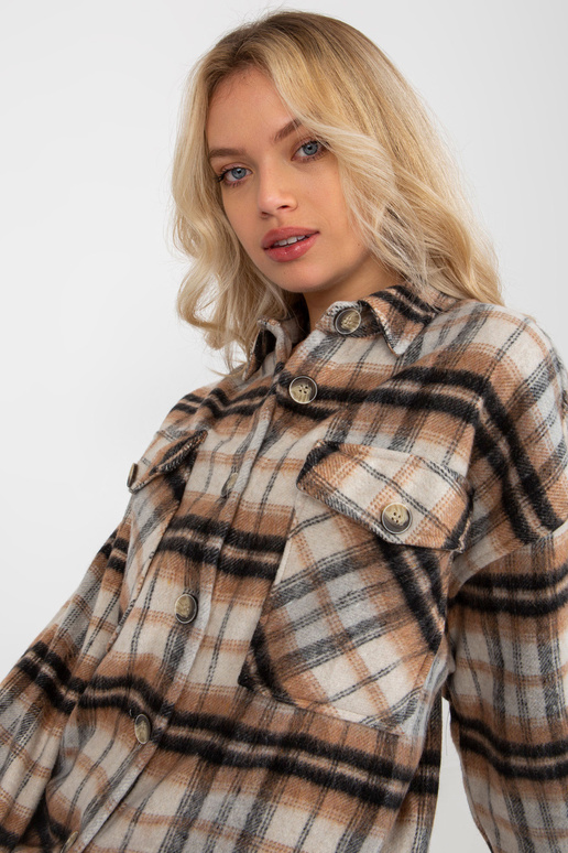 Béžová teplá kostkovaná košile s kapsami