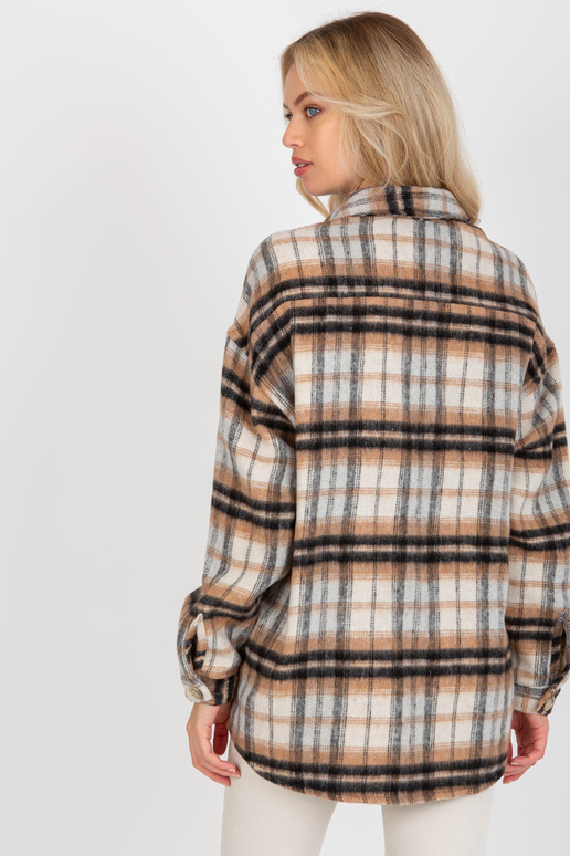 Béžová teplá kostkovaná košile s kapsami