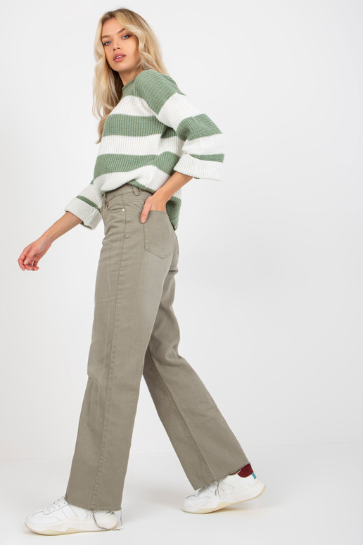 Khaki damskie spodnie jeansowe z... Khaki damskie spodnie jeansowe z...