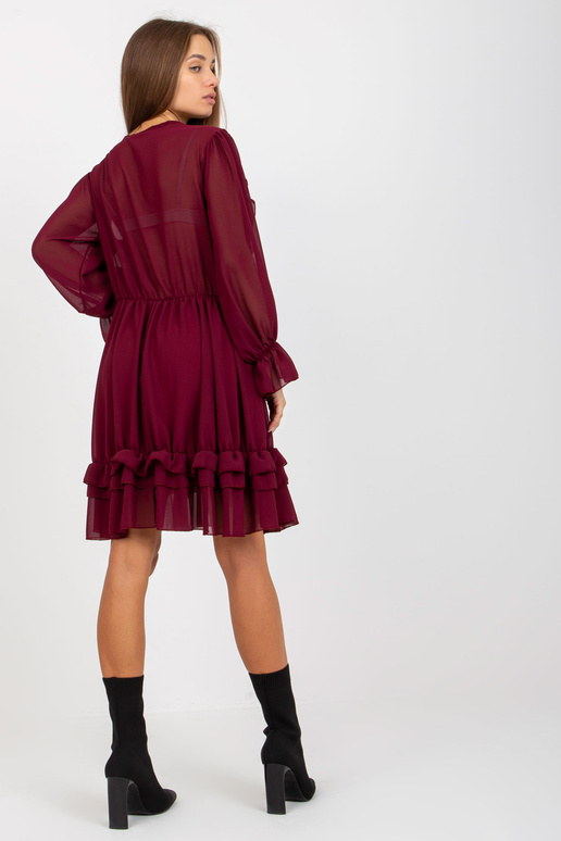 Vínové boho šaty s volánem a uzlovým...