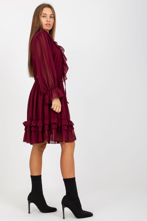 Vínové boho šaty s volánem a uzlovým...
