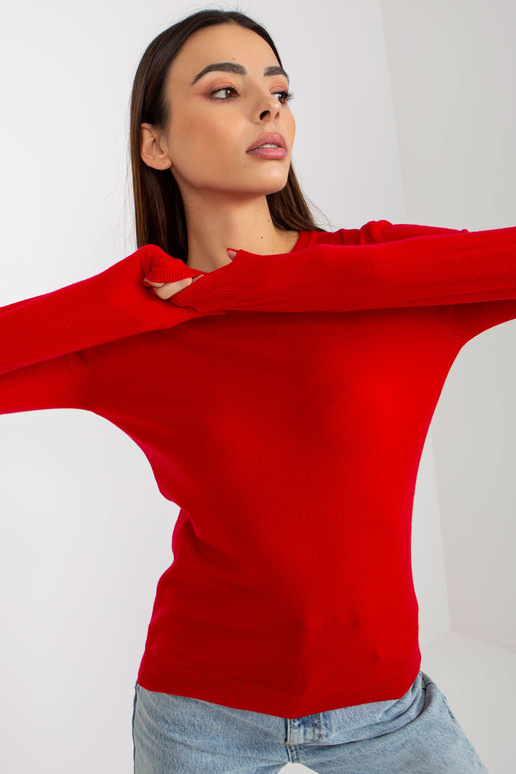 Červený jednoduchý klasický svetr s...