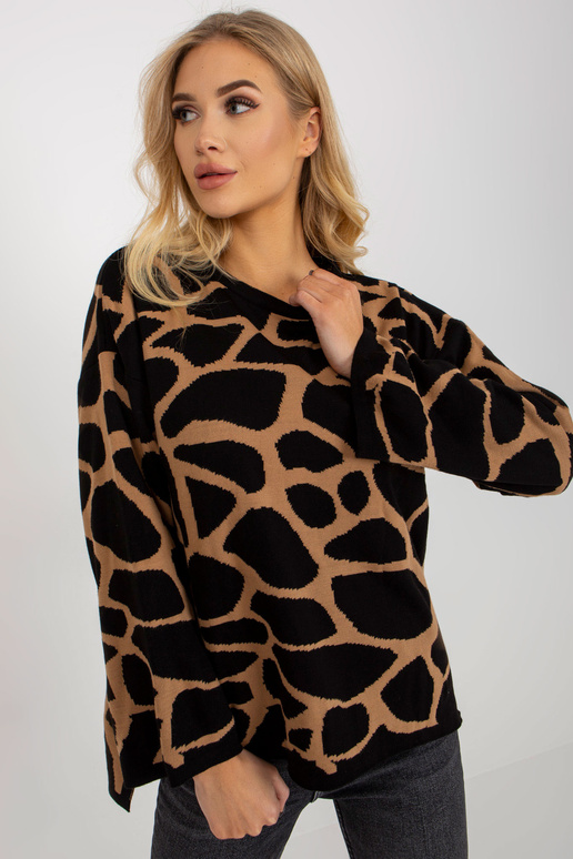 Velbloudí černý vzorovaný svetr s...