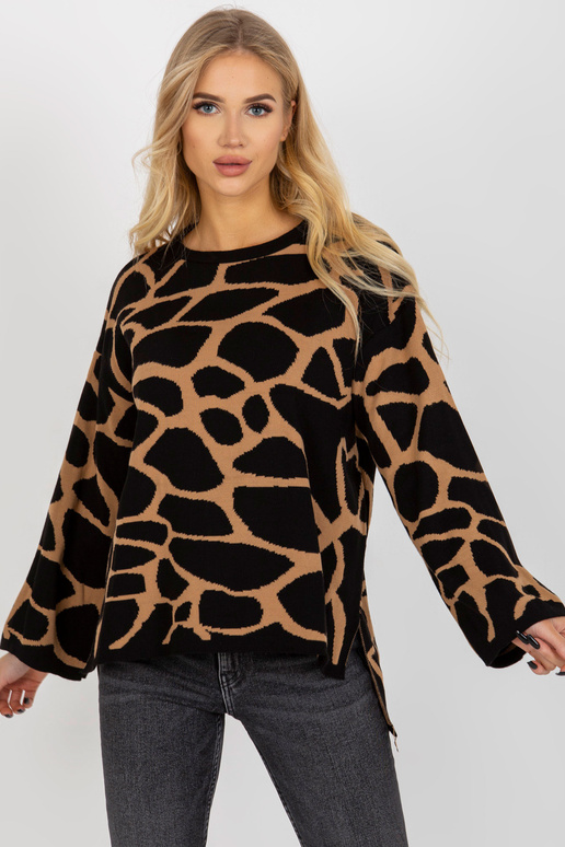 Velbloudí černý vzorovaný svetr s...