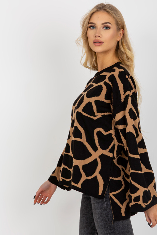 Velbloudí černý vzorovaný svetr s...