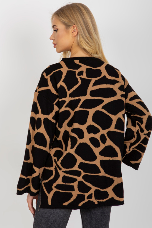 Velbloudí černý vzorovaný svetr s...