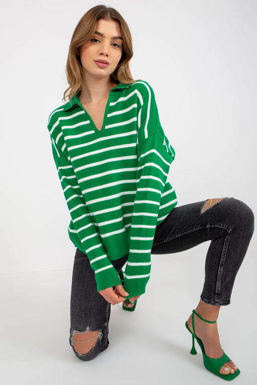 Zeleno-bílý pruhovaný oversize svetr...