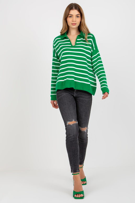 Zeleno-bílý pruhovaný oversize svetr...