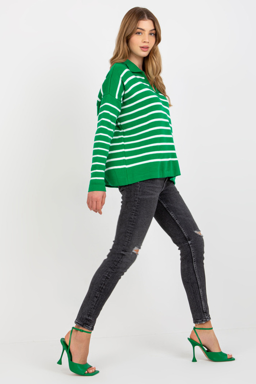 Zeleno-bílý pruhovaný oversize svetr...