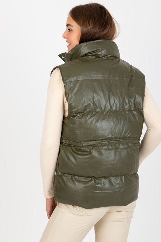 Khaki péřová vesta z eko kůže s lemy Khaki péřová vesta z eko kůže s lemy