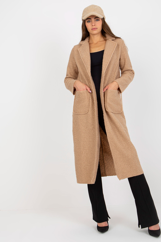 Béžový plyšový maxi kabát s vázáním... Béžový plyšový maxi kabát s vázáním...