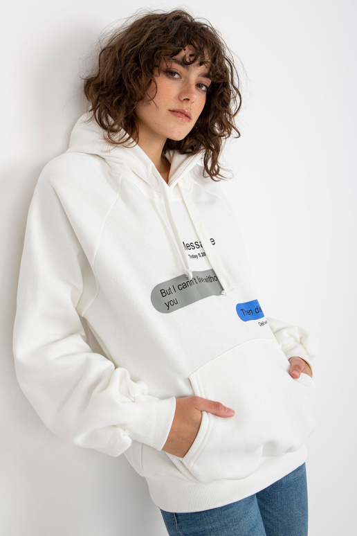 Ecru mikina oversize s klokaním potiskem