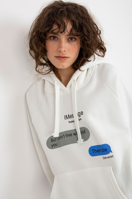 Ecru mikina oversize s klokaním potiskem