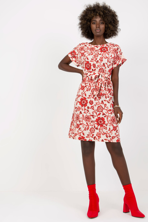 Béžové a červené lněné šaty s...