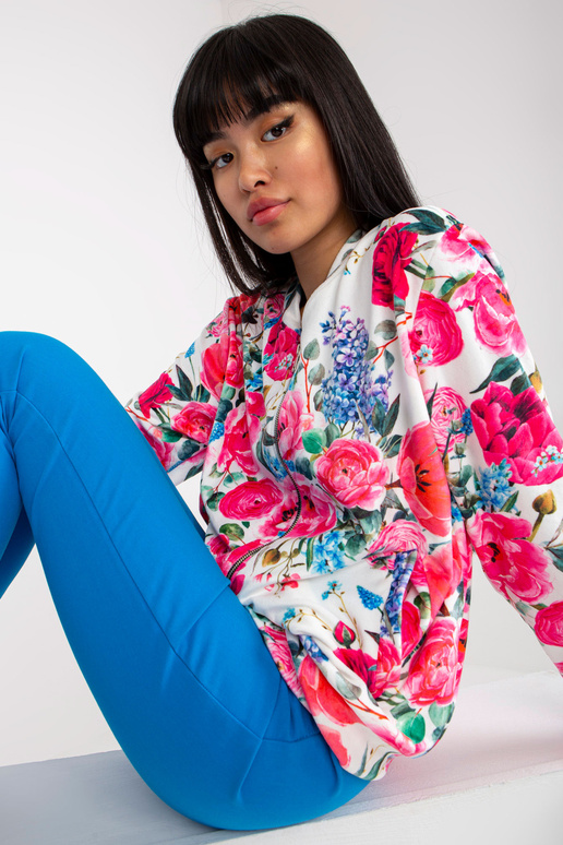 Bílo-růžová velurová bomber mikina s...