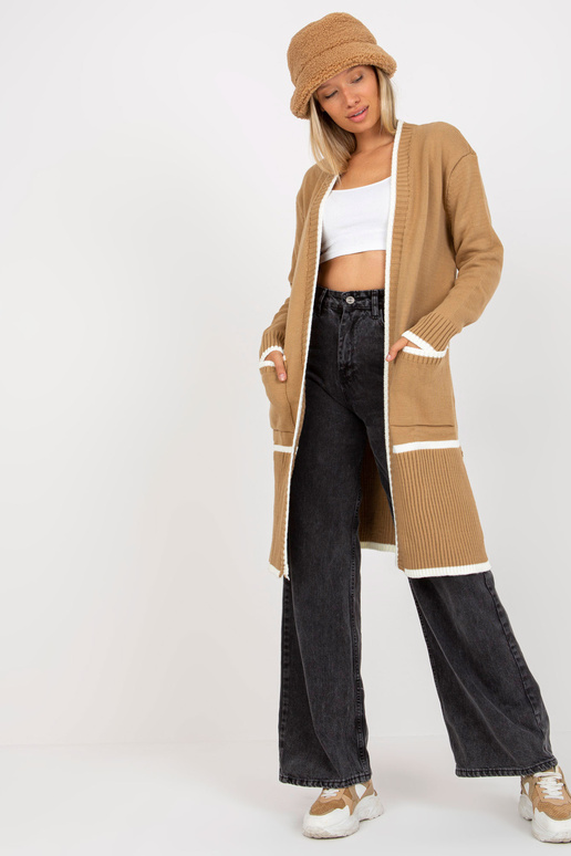 Tmavě béžový dámský kardigan s...