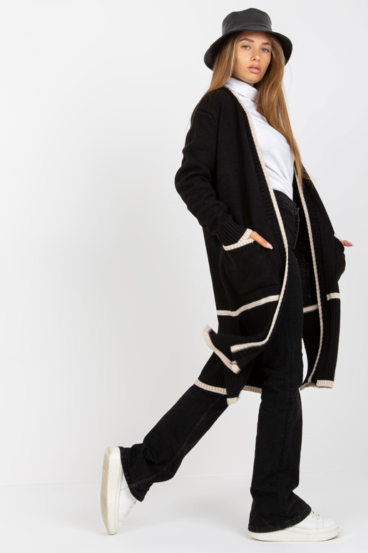 Černo-béžový dlouhý kardigan bez...