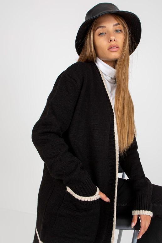 Černo-béžový dlouhý kardigan bez...