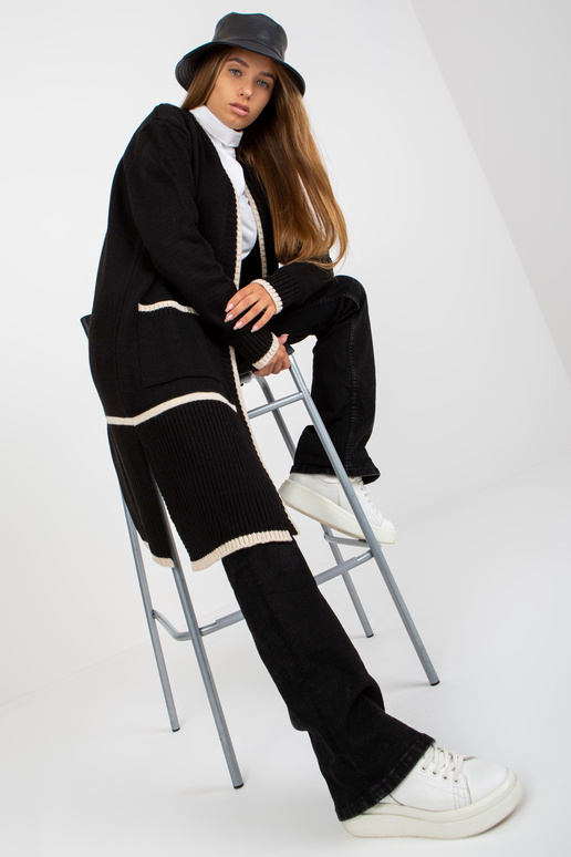 Černo-béžový dlouhý kardigan bez...