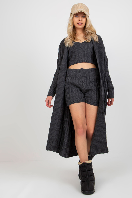 Tmavě šedá třídílná pletená souprava...