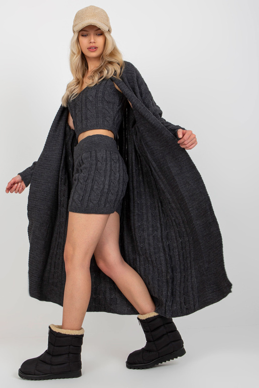 Tmavě šedá třídílná pletená souprava...