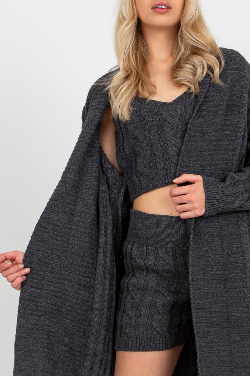 Tmavě šedá třídílná pletená souprava...