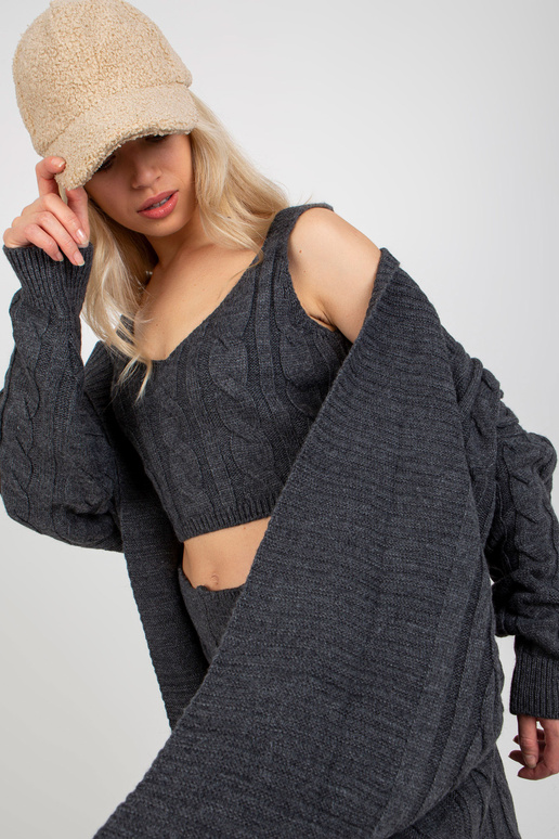 Tmavě šedá třídílná pletená souprava...