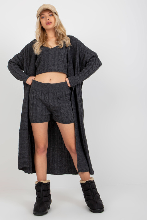 Tmavě šedá třídílná pletená souprava...