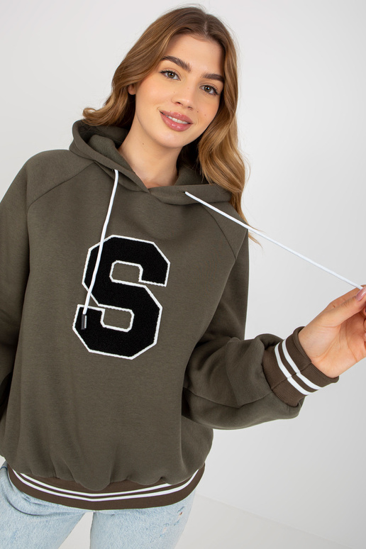 Khaki mikina s kapucí a nášivkou