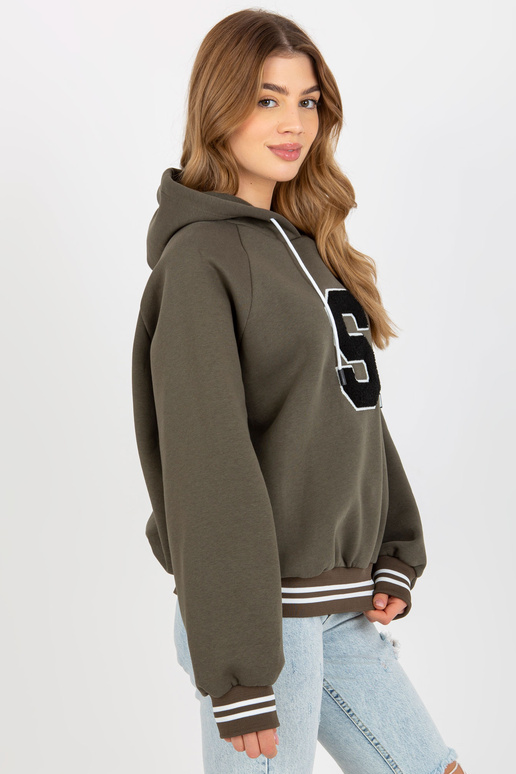 Khaki mikina s kapucí a nášivkou