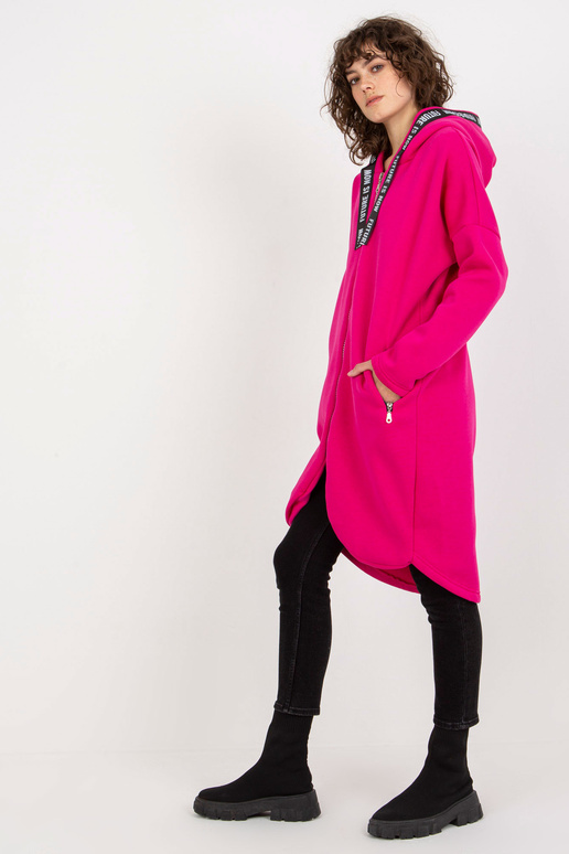 Dlouhá fuchsiová mikina s kapucí