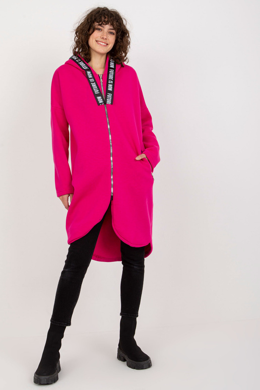 Dlouhá fuchsiová mikina s kapucí