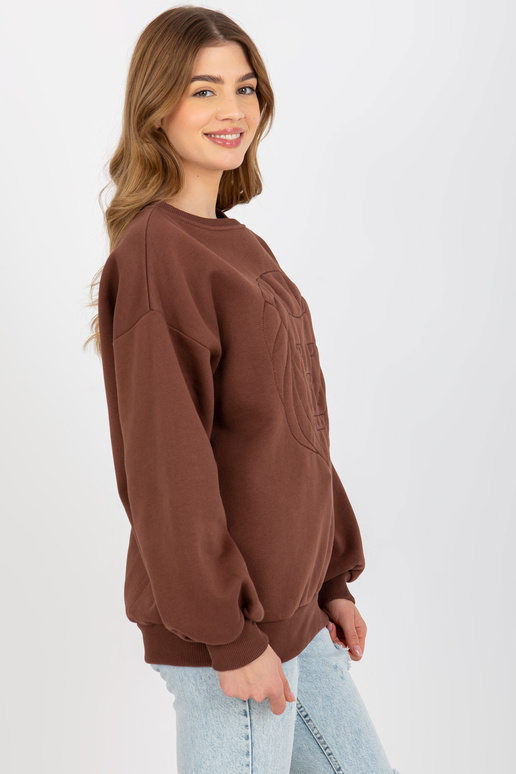 Hnědá mikina bez kapuce s výšivkou Hnědá mikina bez kapuce s výšivkou