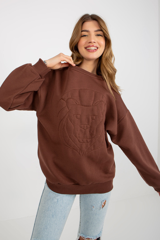 Hnědá mikina bez kapuce s výšivkou Hnědá mikina bez kapuce s výšivkou