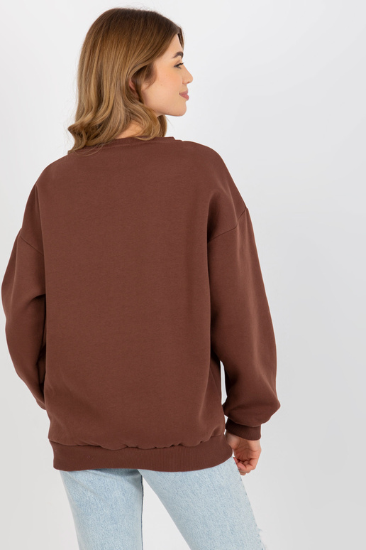 Hnědá mikina bez kapuce s výšivkou Hnědá mikina bez kapuce s výšivkou