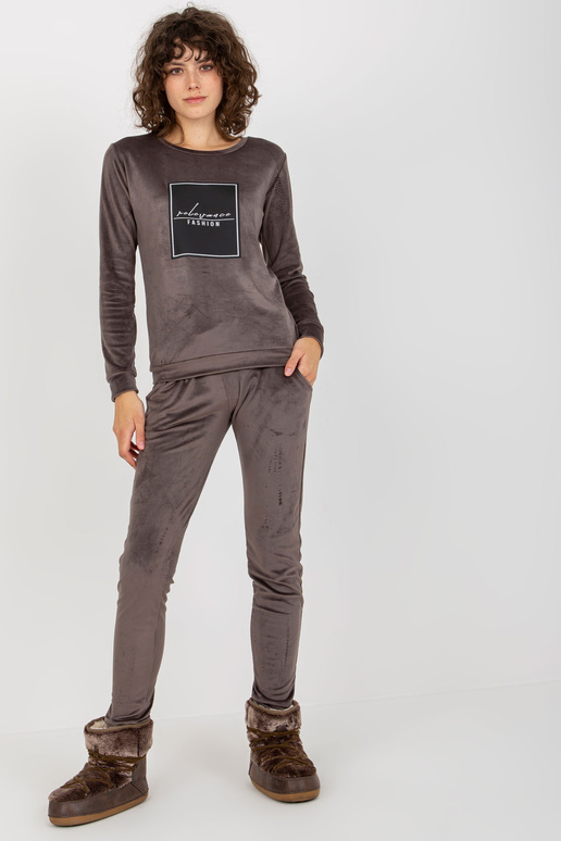 Tmavě šedá dámská velurová sada s...