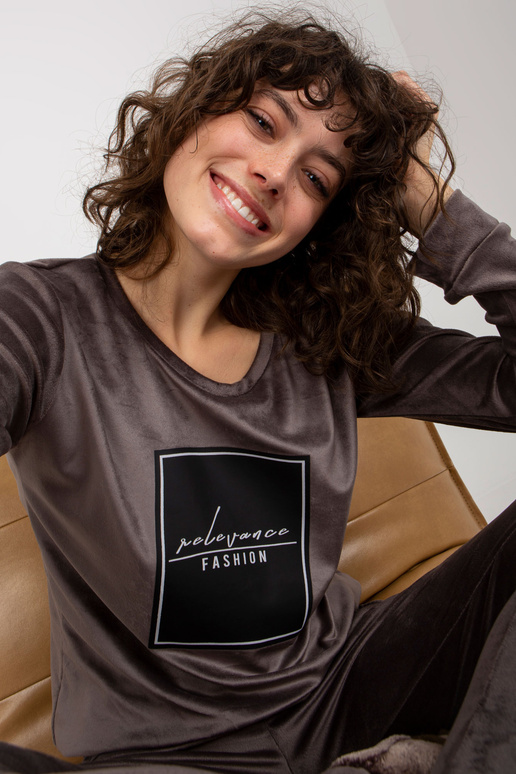 Tmavě šedá dámská velurová sada s...