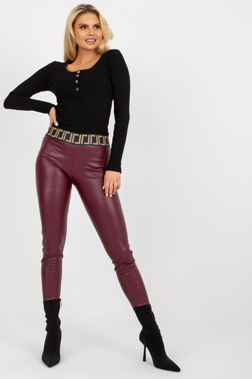 Vínové dámské zateplené legíny z ekokůže