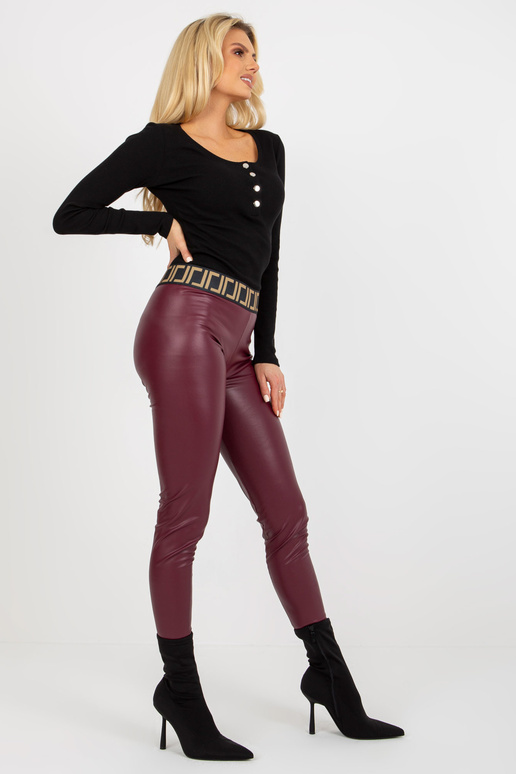 Vínové dámské zateplené legíny z ekokůže