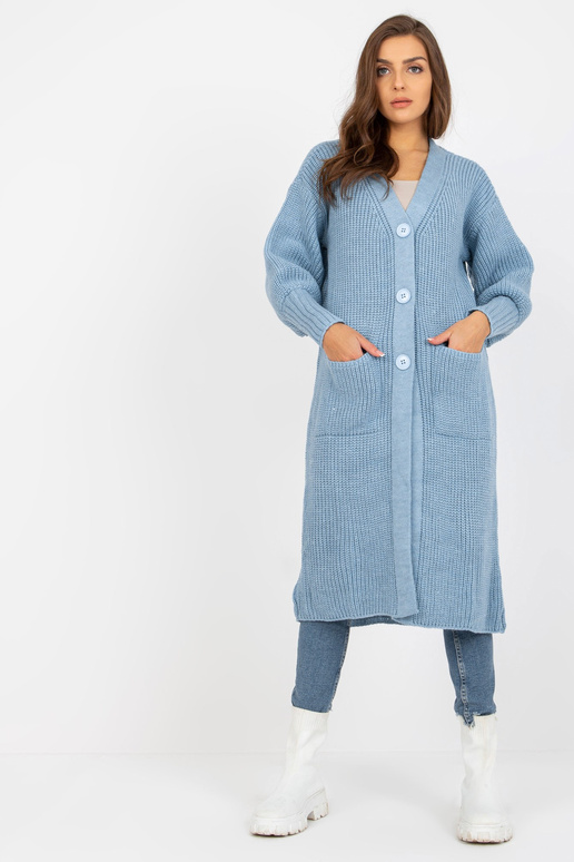 Světle modrý dlouhý kardigan s...